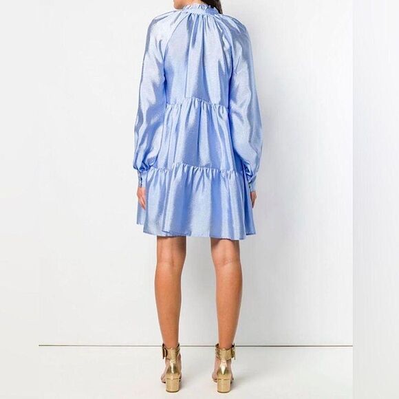 Stine Goya Jasmine Mini Dress Light Blue Tiered Trapeze Shift Taffeta V-Neck S - Picture 11 of 11
